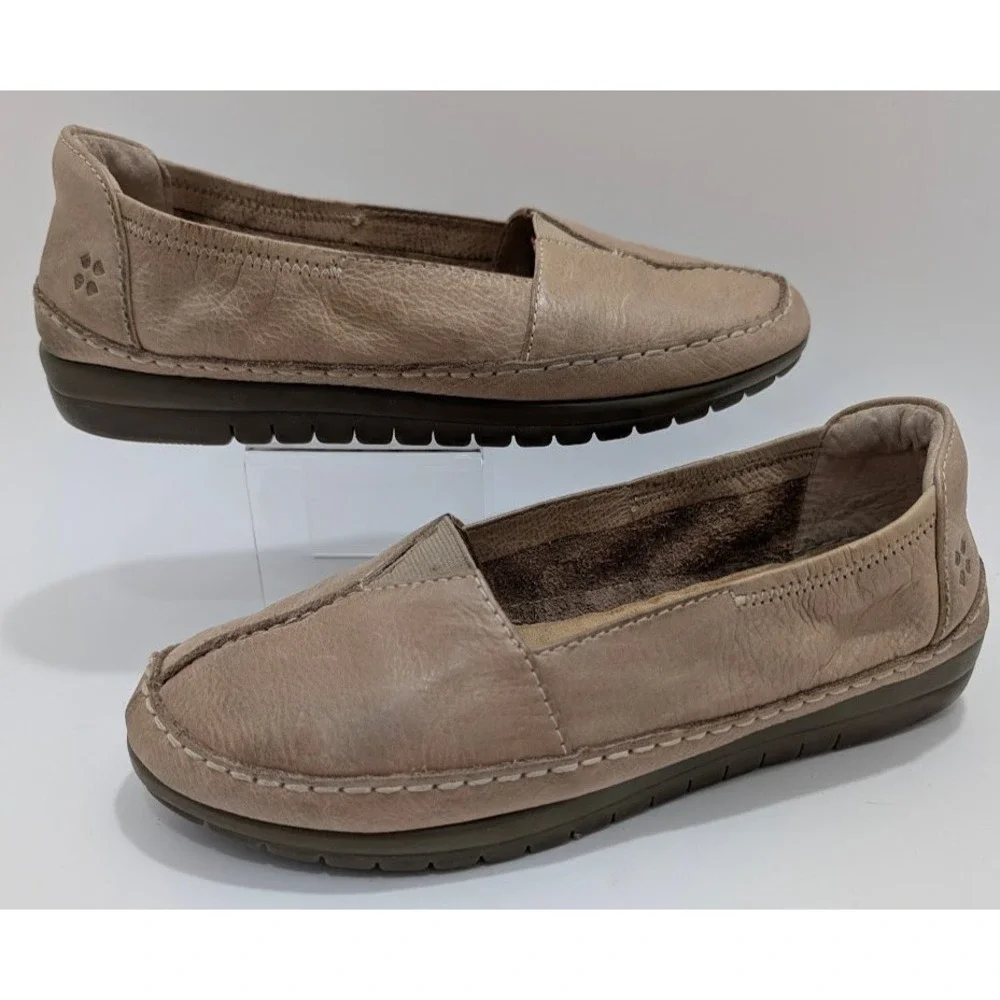 Naturalizer Feist Slip On Loafers 8.5M Beige Leather N5 Comfort Flat Shoes